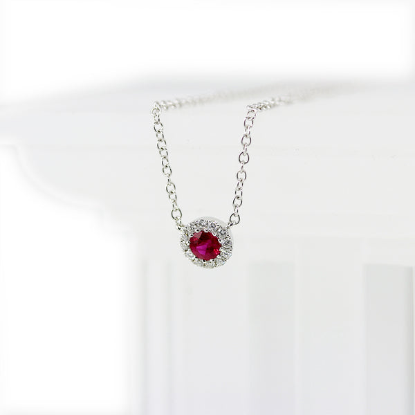 18ct White Gold 0.24ct Ruby and 0.10ct Diamond Necklace