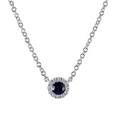 18ct White Gold 0.24ct Sapphire and 0.10ct Diamond Halo Necklace