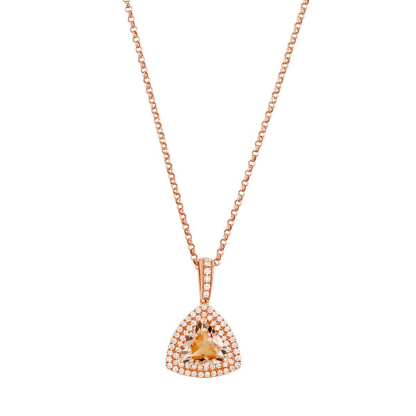 18ct Rose Gold 0.88ct Trilliant Cut Morganite And 0.19ct Diamond Necklace