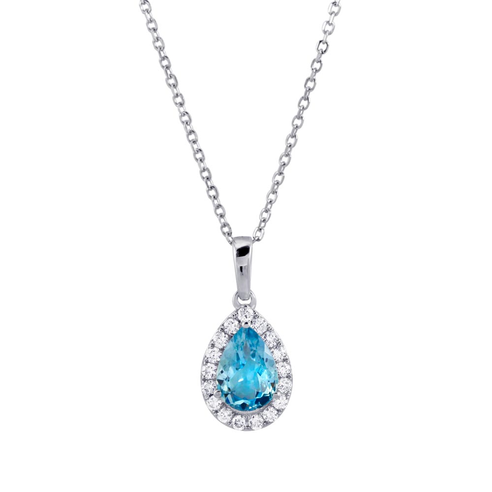 18ct White Gold 0.88ct Aquamarine and 0.19ct Diamond Necklace