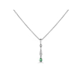 18ct white gold 0.16ct emerald and 0.10ct diamond drop necklace