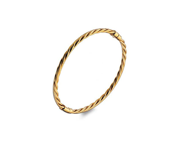 9ct yellow gold solid twisted hinged bangle