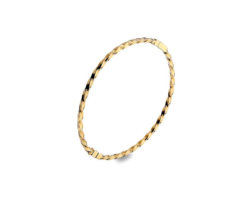 9ct Yellow Gold Solid Square Twisted Hinged Bangle