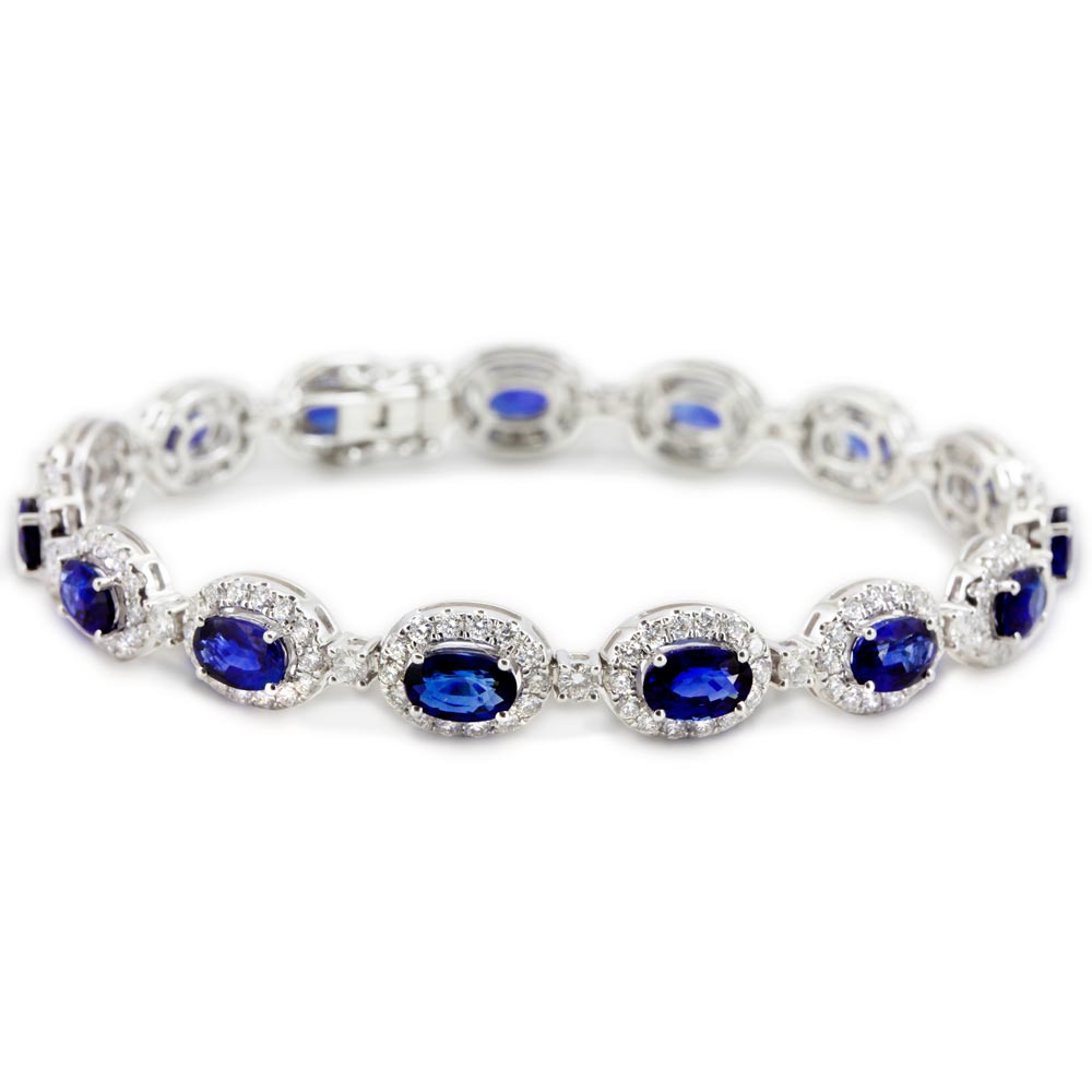 18ct White Gold 9.09ct Blue Sapphire and 3.08ct Diamond Bracelet