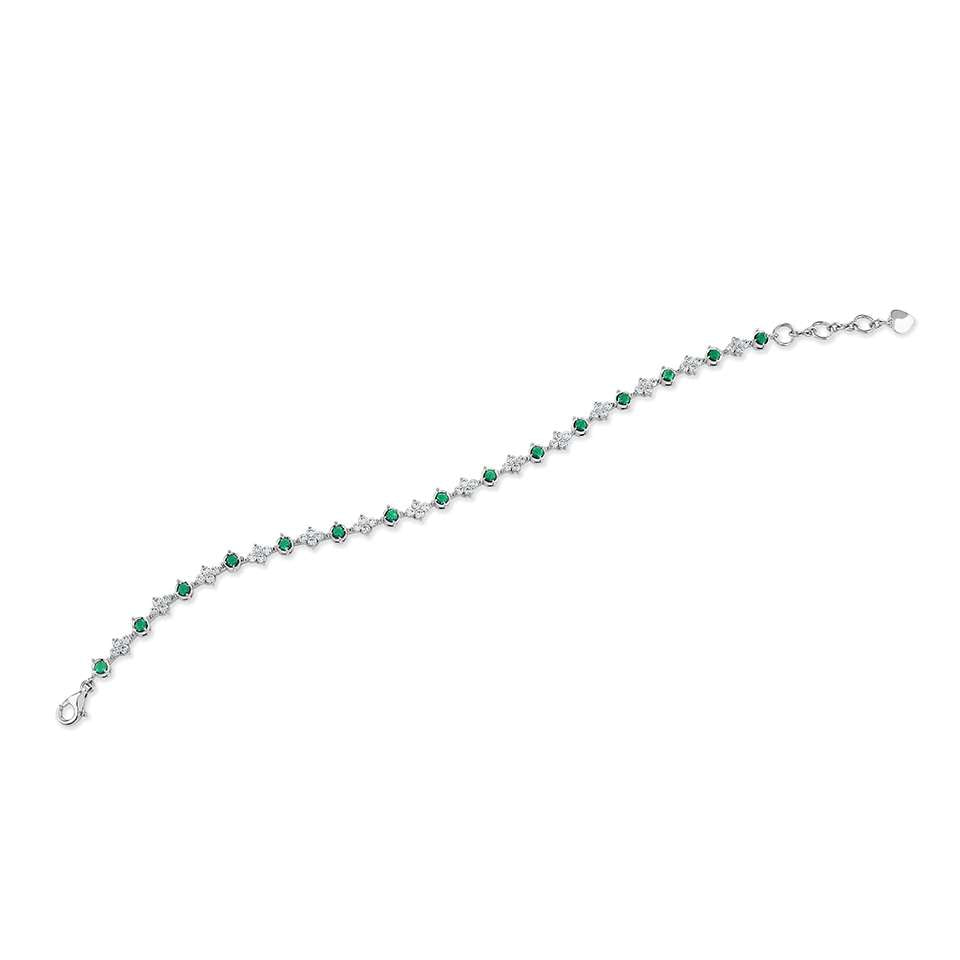 18ct white gold 1.20ct emerald and 1.40ct diamond line bracelet