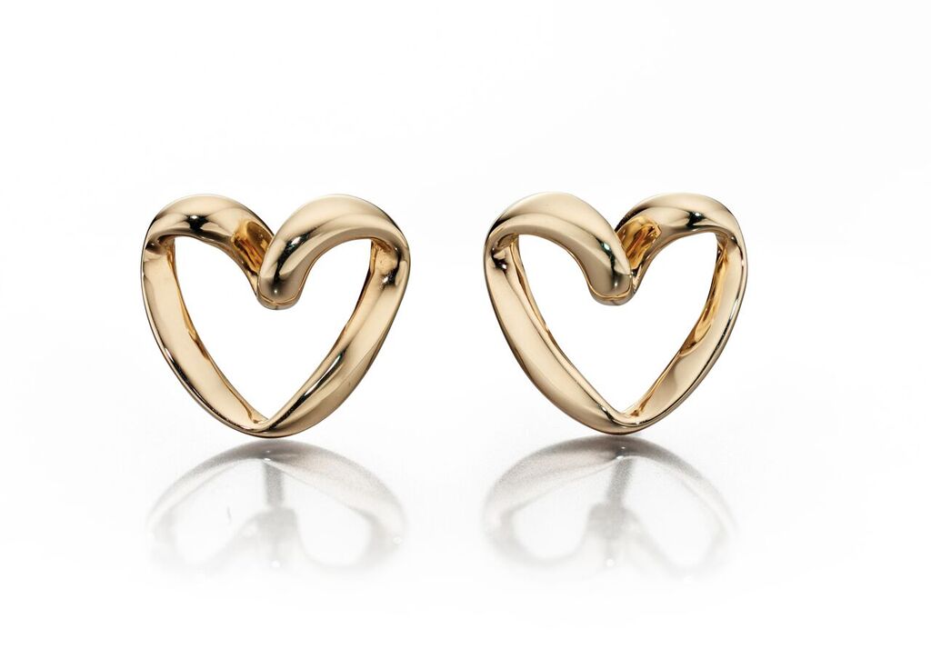 9ct Yellow Gold Ribbon Heart Earrings GE2053