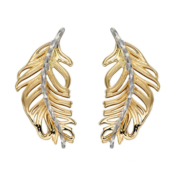 9ct Yellow And White Gold Feather Stud Earrings GE2339