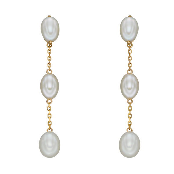 9ct yellow gold freshwater pearl tier drop earrings