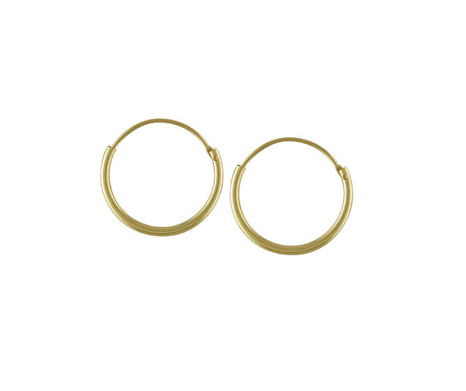 9ct yellow gold 15mm hoop earrings