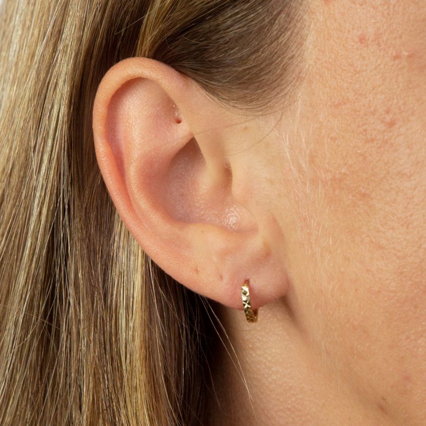 9ct Yellow Gold Diamond Cut Hoop Earrings GE2338