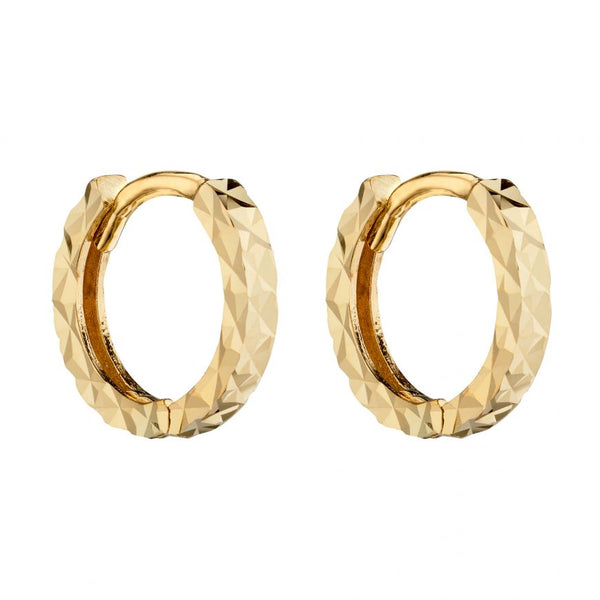 9ct Yellow Gold Diamond Cut Hoop Earrings GE2338