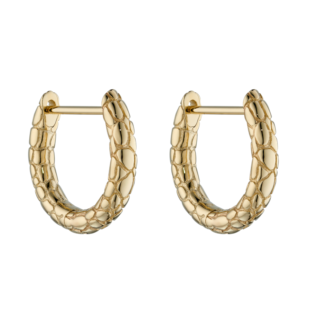 9ct Yellow Gold Snake Effect Huggie Hoop Earrings GE2402
