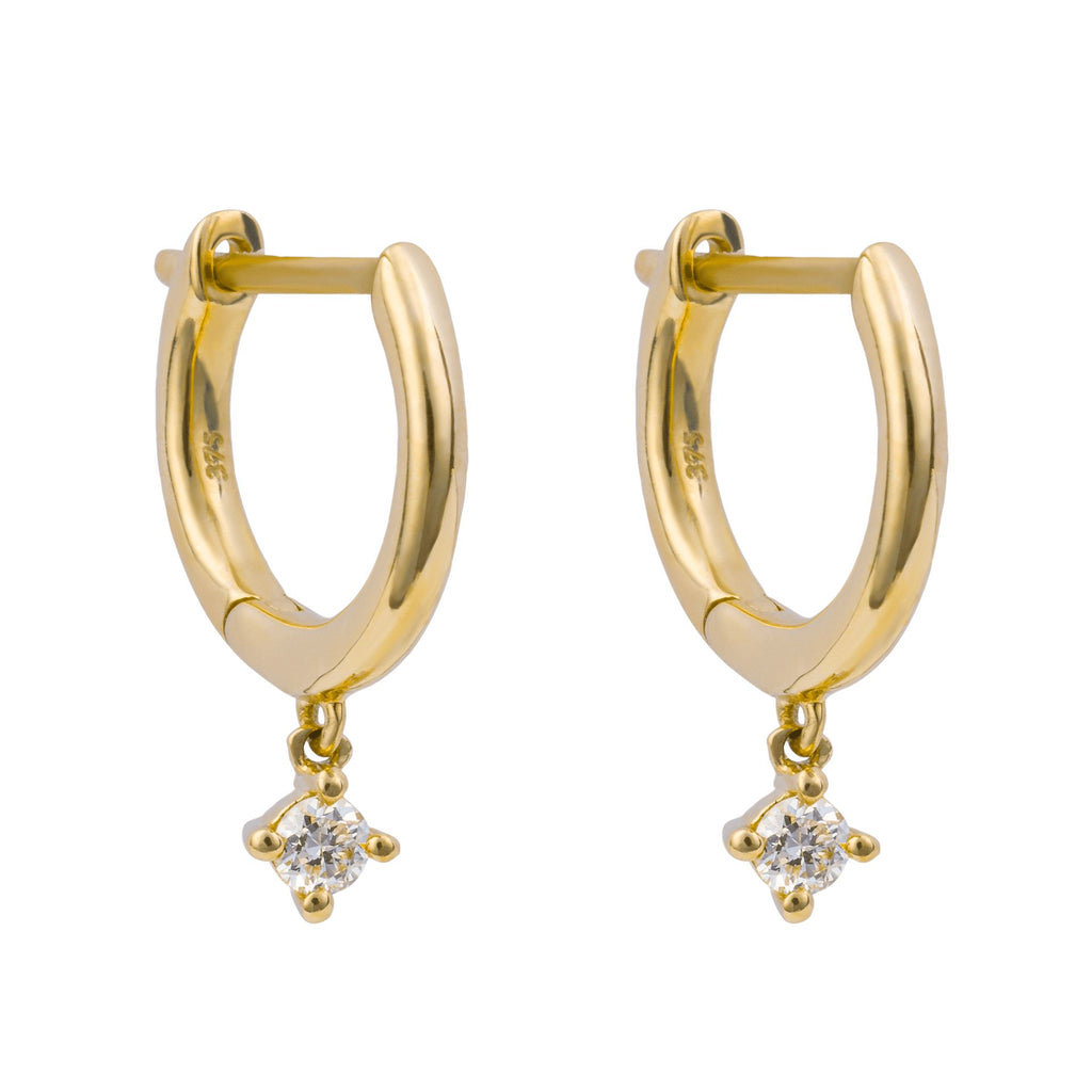 9ct Yellow Gold Diamond Drop Huggie Hoop Earrings GE2439