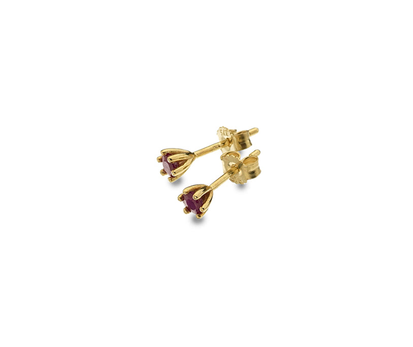9ct Yellow Gold Ruby Claw Set Stud Earrings