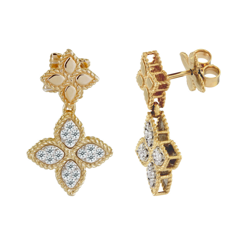 Roberto Coin 18ct Yellow Gold 0.383ct Diamond Princess Flower Drop Earrings ADR777EA1005