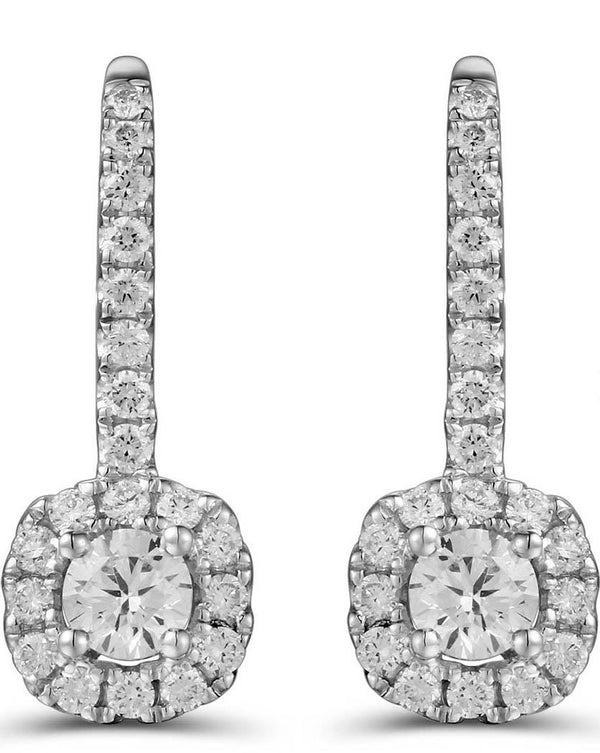 18ct white gold 0.75ct diamond cluster drop earrings