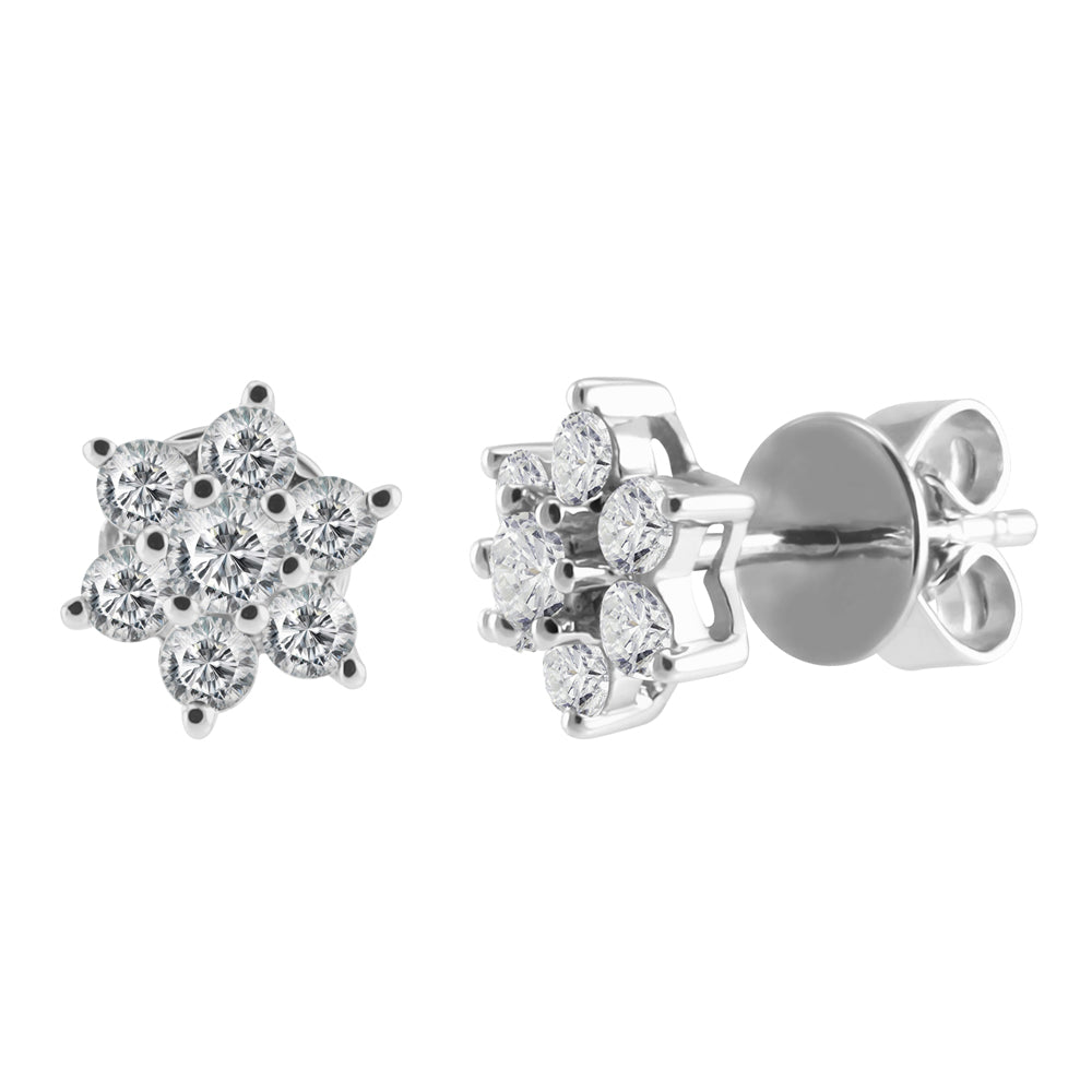 18ct White Gold 0.50ct Diamond Flower Cluster Stud Earrings