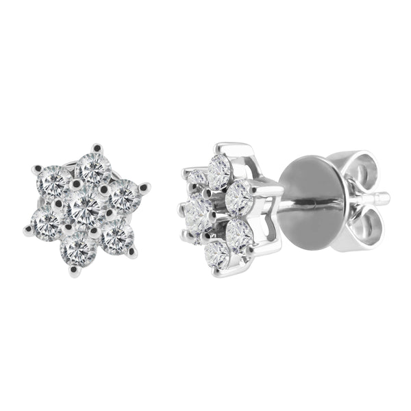 18ct White Gold 0.50ct Diamond Flower Cluster Stud Earrings Main