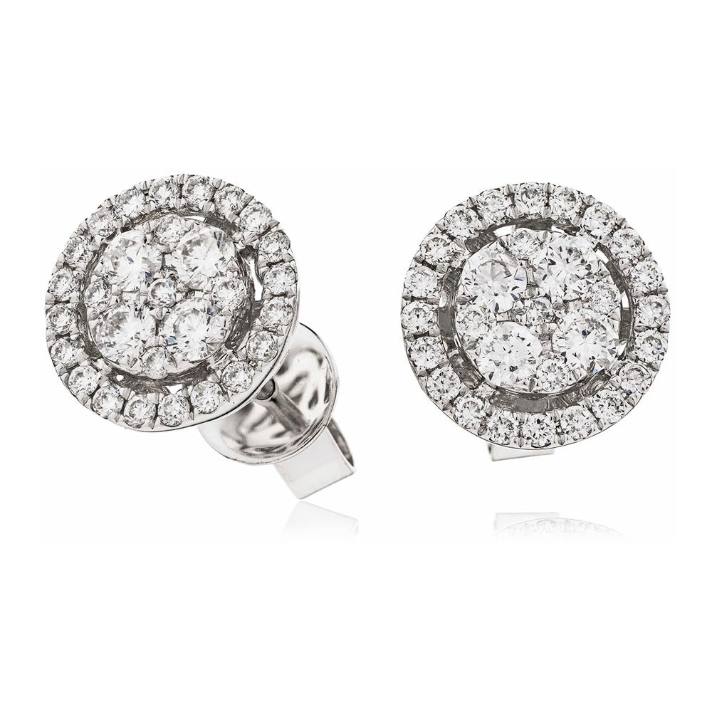 18ct White Gold 0.70ct Diamond Cluster Halo Stud Earrings