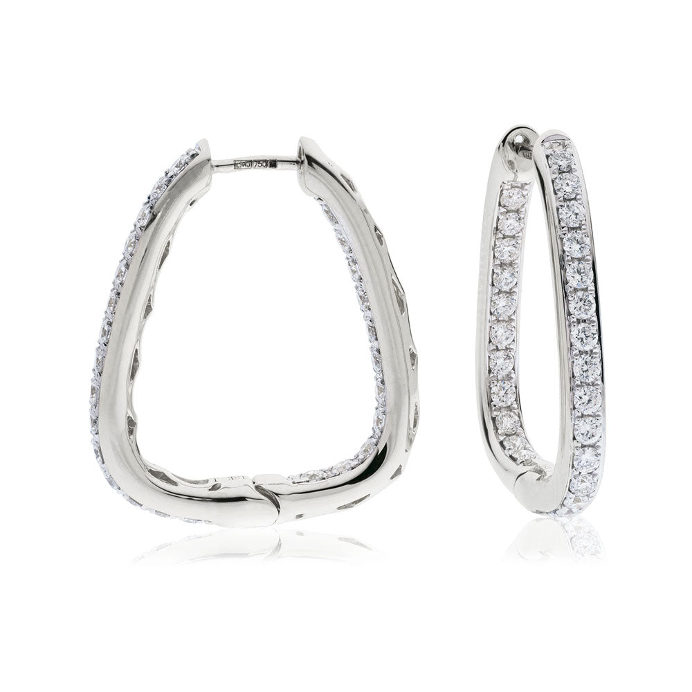18ct White Gold 0.75ct Diamond Soft Square Hoop Earrings