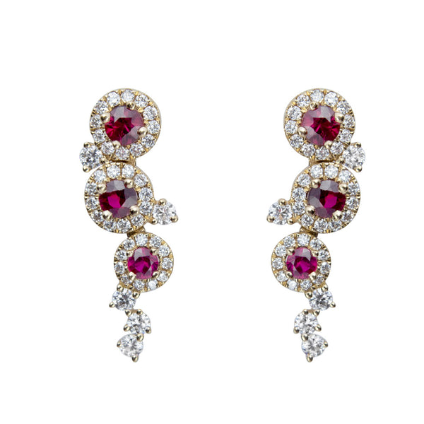 18ct Yellow Gold 0.70ct Ruby & 0.61ct Diamond Round Brilliant Cut Earrings.