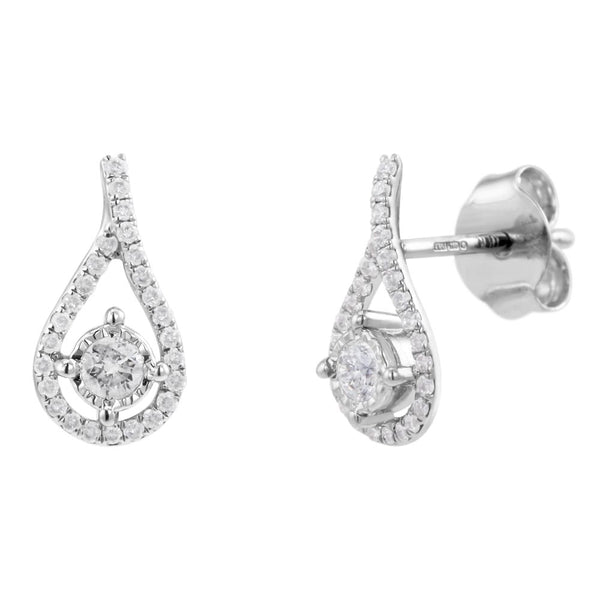 18ct White Gold 0.25ct Diamond Twisted Pear Shaped Stud Earrings