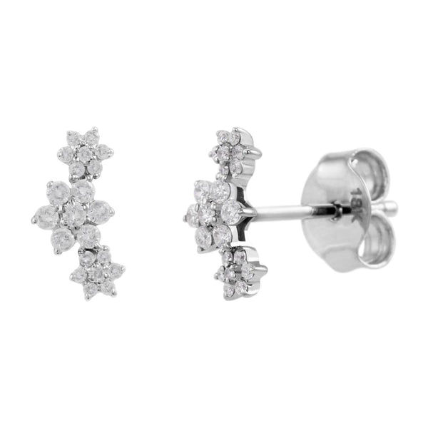 18ct White Gold 0.22ct Diamond Three Small Flower Stud Earrings
