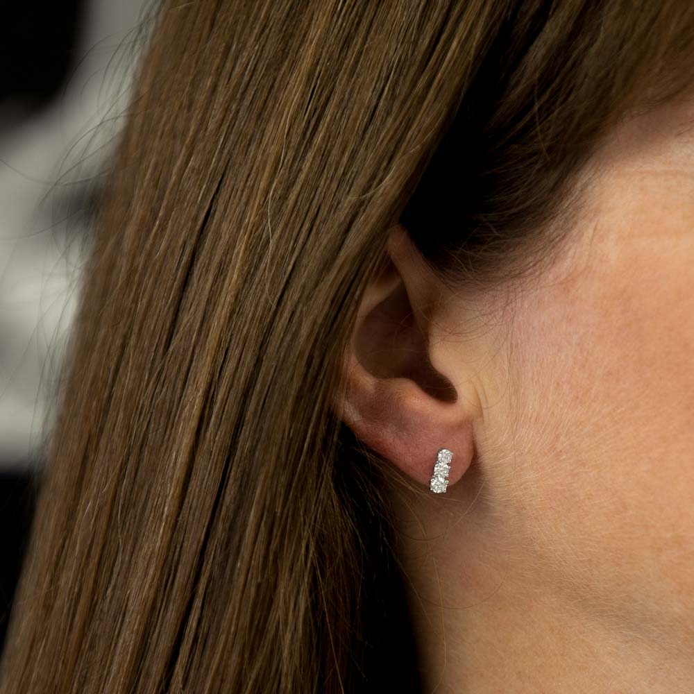 18ct White Gold 0.60ct Diamond Trilogy Stud Earrings