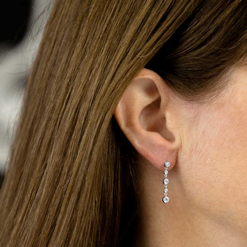 18ct white gold 0.43ct diamond drop earrings model shot