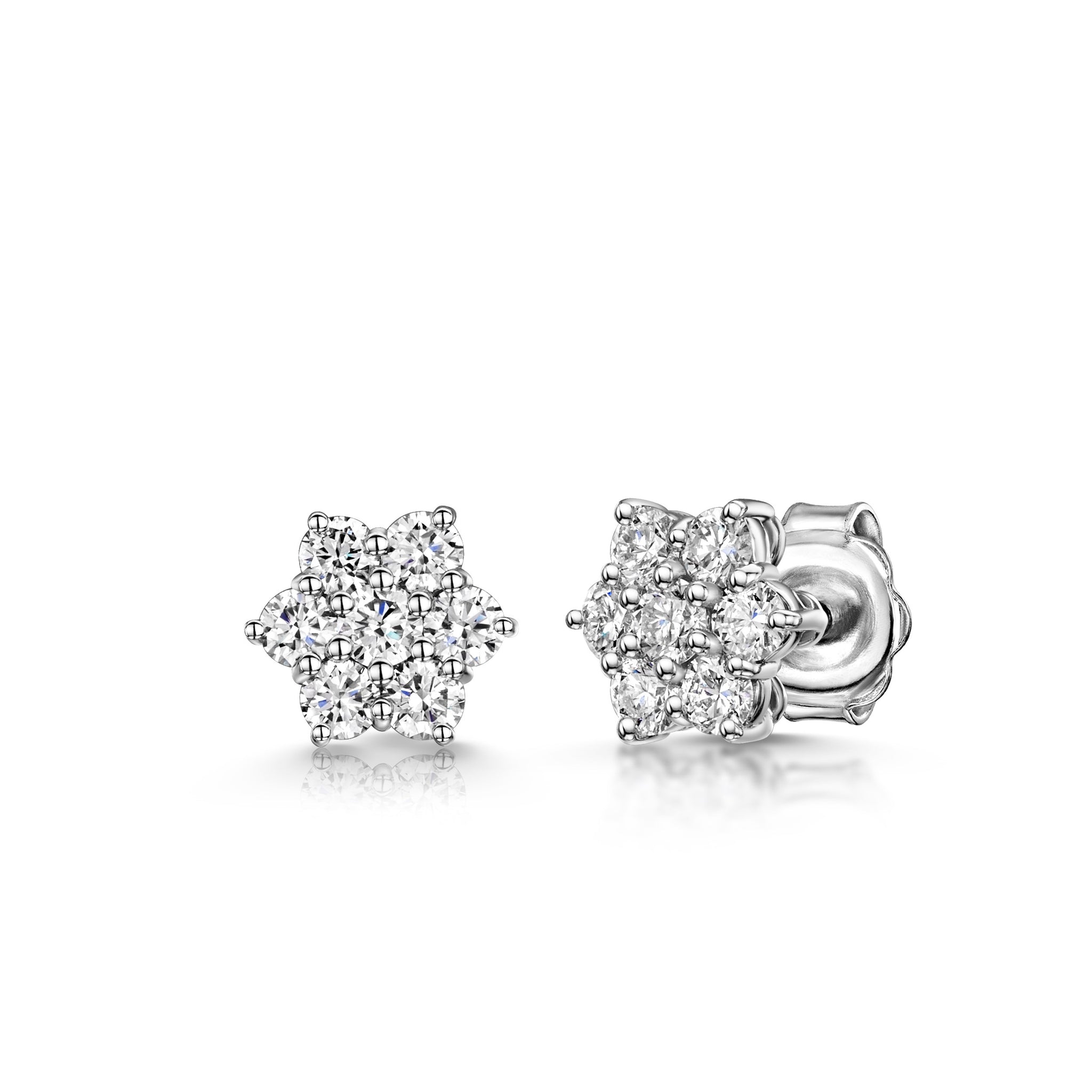 18ct White Gold Round Brilliant Cut Diamond Flower Cluster Stud