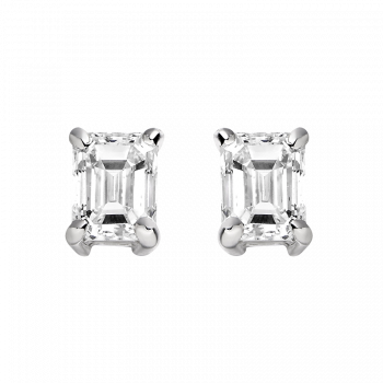 18ct white gold 0.84ct emerald cut diamond four claw stud earrings