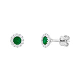 18ct White Gold 0.34ct Emerald and 0.17ct Diamond Halo Stud Earrings