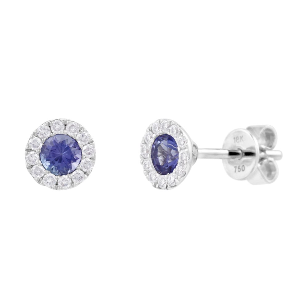 18ct White Gold 0.39ct Tanzanite and 0.17ct Diamond Halo Stud Earrings