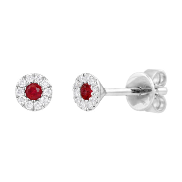 18ct White Gold 0.17ct Ruby and Diamond Halo Stud Earrings