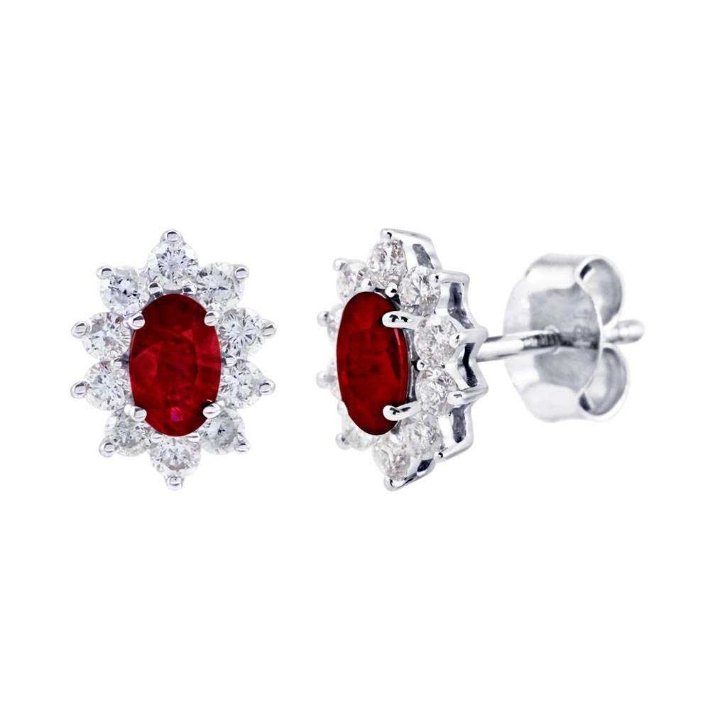 18ct White Gold 0.57ct Ruby And 0.45ct Diamond Halo Earrings