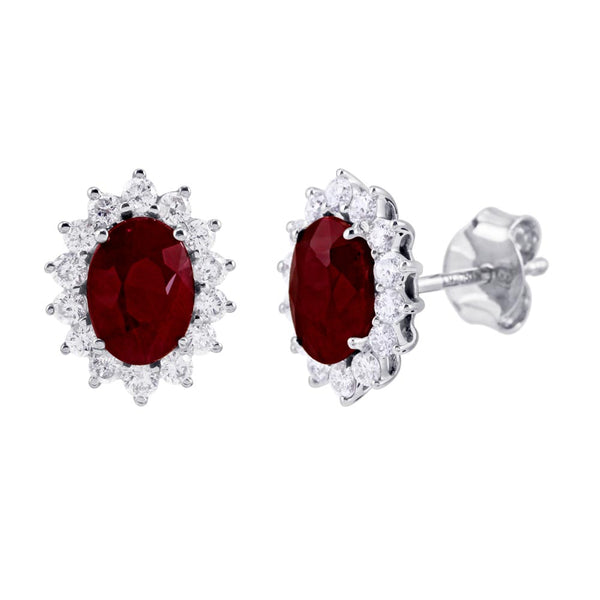 18ct White Gold 1.67ct Ruby And 0.51ct Diamond Halo Earrings
