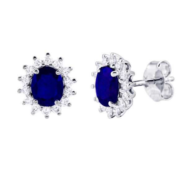 18ct White Gold 1.59ct Sapphire And 0.38ct Diamond Halo Earrings