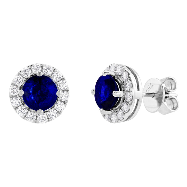 18ct White Gold 2.61ct Sapphire and 0.70ct Diamond Halo Earrings
