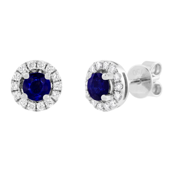 18ct White Gold 0.80ct Sapphire and 0.28ct Diamond Halo Earrings