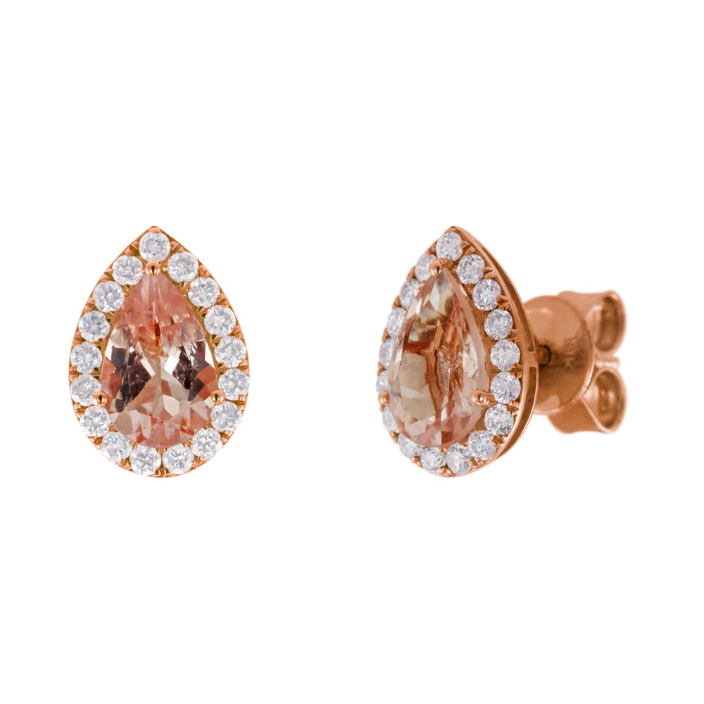 18ct Rose Gold 0.41ct Diamond & 1.42ct Morganite Pear Shaped Stud Earrings