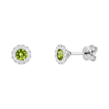 18ct White Gold 0.34ct Peridot And 0.17ct Diamond Halo Stud Earrings