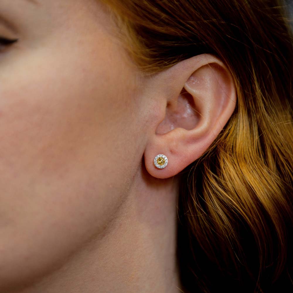 18ct White Gold 0.34ct Citrine And 0.17ct Diamond Halo Stud Earrings