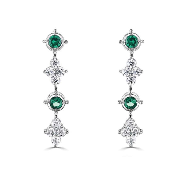 18ct white gold 0.32ct emerald and 0.40ct diamond drop earrings