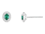 18ct white gold 0.40ct oval cut emerald and 0.11ct diamond halo stud earrings