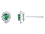 18ct white gold 0.30ct pear cut emerald and 0.13ct diamond halo stud earrings