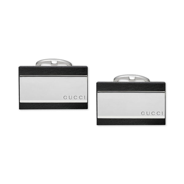 gucci silver and black leather cufflinks image