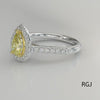 the skye platinum and 18ct yellow gold 0.39ct pear cut yellow diamond engagement ring with 0.27ct diamond halo and diamond set shoulders 360 view