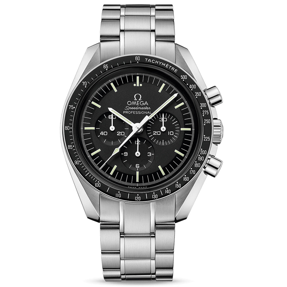omega speedmaster moonwatch professional chronograph front facing upright image