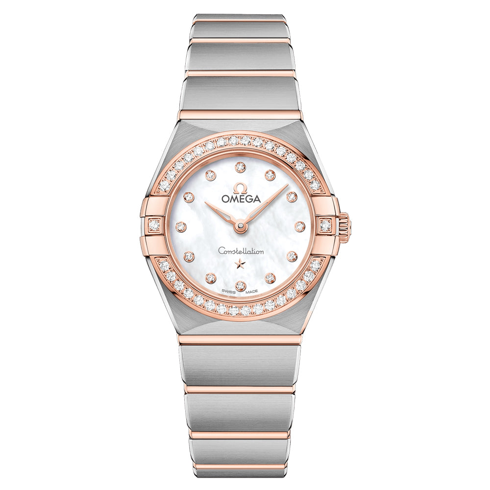 OMEGA Constellation 25mm MOP Dial 18ct Rose Gold & Steel Diamond Ladies Quartz Watch 13125256055001