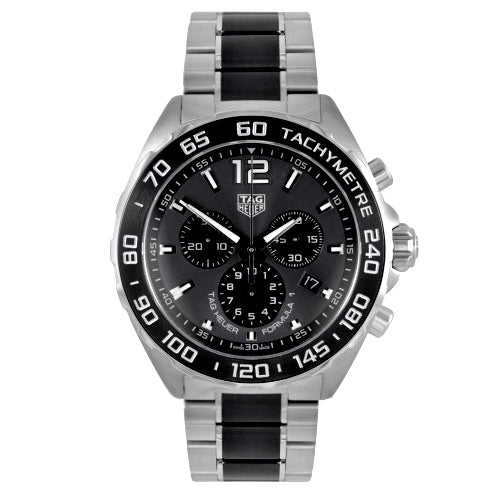 tag heuer formula 1 43mm black dial quartz chronograph watch front facing upright image